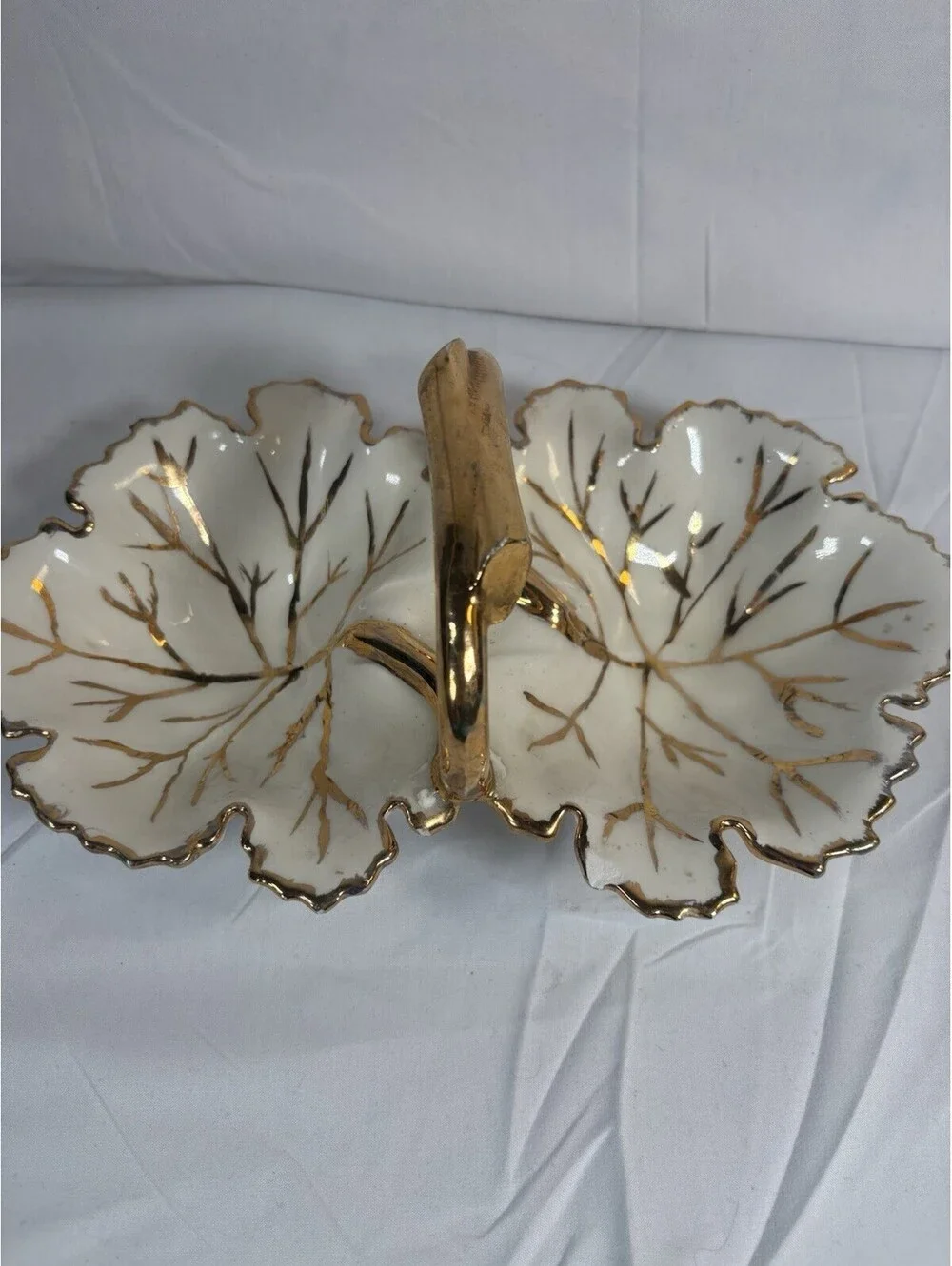 Porcelain Double Sides Leaf Candy Dish Gold Leaf
